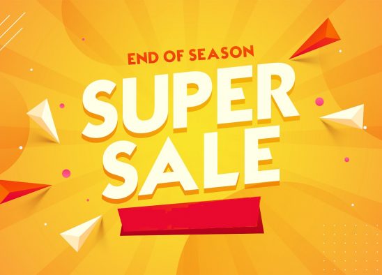 Super Sale banner or poster design with 80% discount offer and geometric elements on orange abstract background.